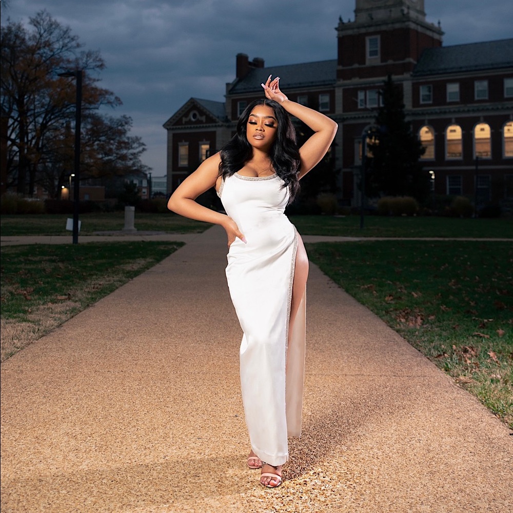SOLD! White Satin Gown With Diamond Encrusted Lining